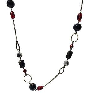 Lia Sophia Bauble Necklace Red Black Beads Retro Statement Fashion Jewelry